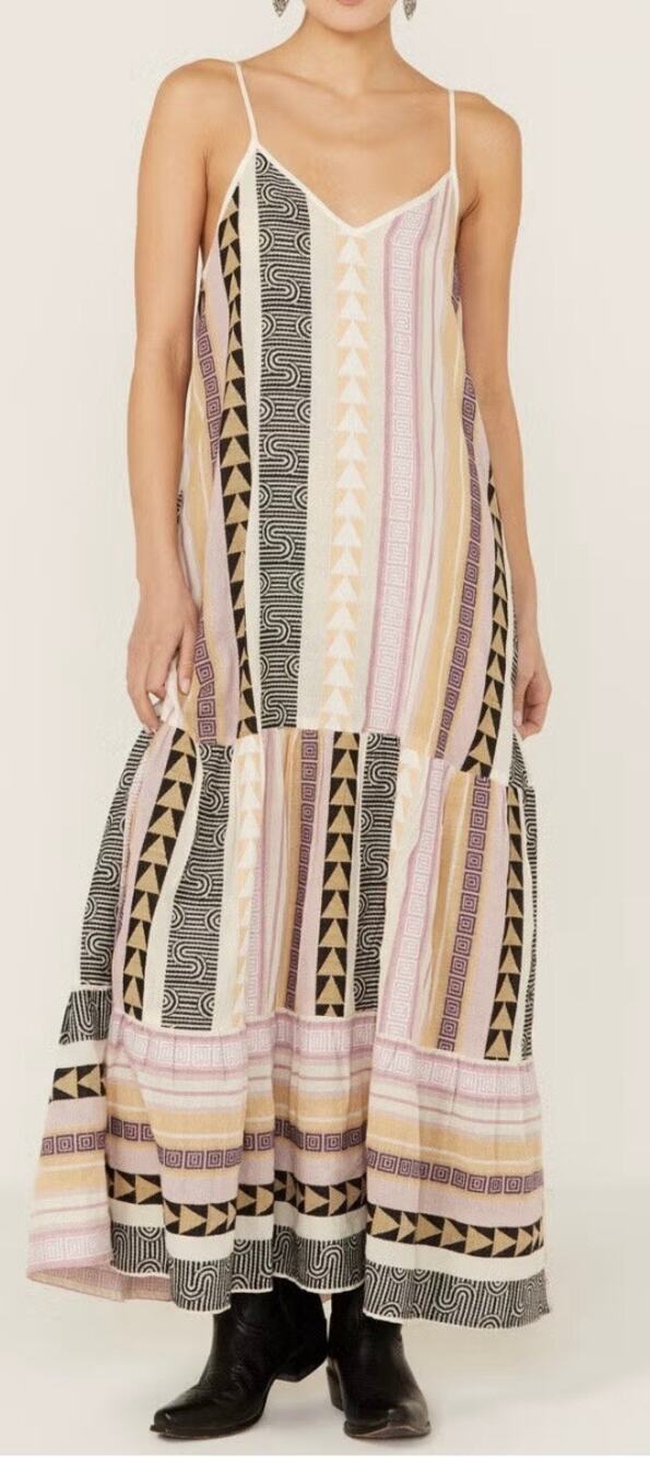 Elan Resort Maxi Dress Boho Geometric Sleeveless Textured Small NWT